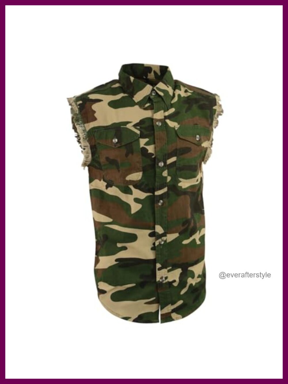 Men's Sleeveless Denim Shirt Frayed Button-Down Camo Lightweight Vest
